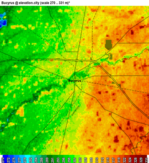 Zoom OUT 2x Bucyrus, United States elevation map