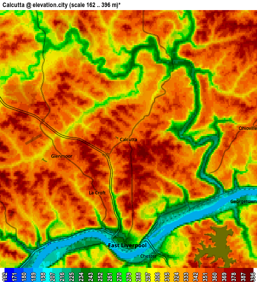 Zoom OUT 2x Calcutta, United States elevation map