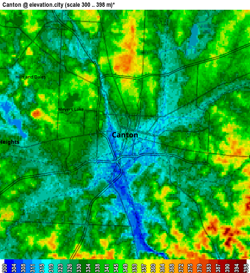 Zoom OUT 2x Canton, United States elevation map