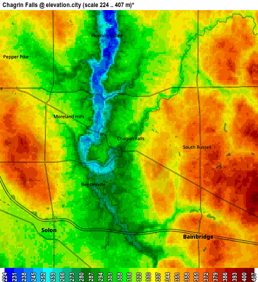 Zoom OUT 2x Chagrin Falls, United States elevation map