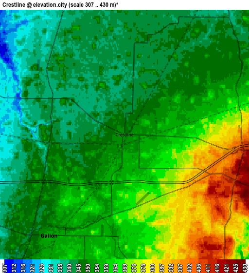 Zoom OUT 2x Crestline, United States elevation map