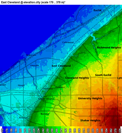 Zoom OUT 2x East Cleveland, United States elevation map