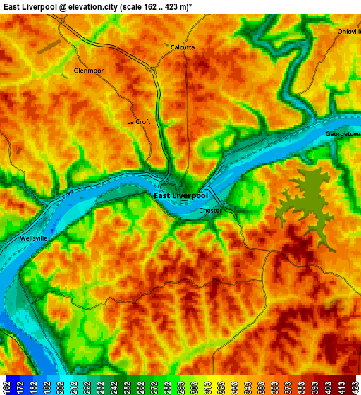 Zoom OUT 2x East Liverpool, United States elevation map