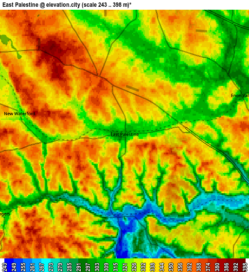 Zoom OUT 2x East Palestine, United States elevation map