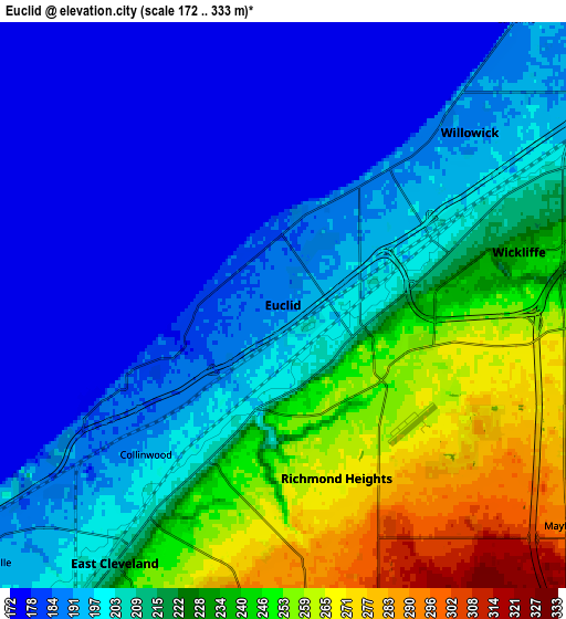 Zoom OUT 2x Euclid, United States elevation map