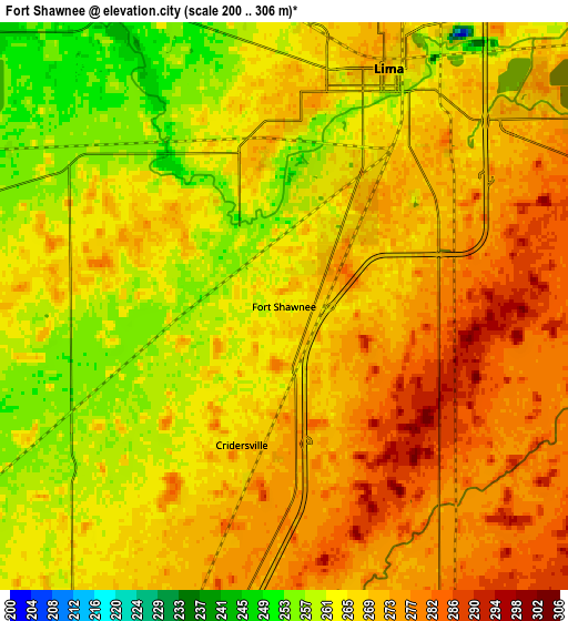 Zoom OUT 2x Fort Shawnee, United States elevation map