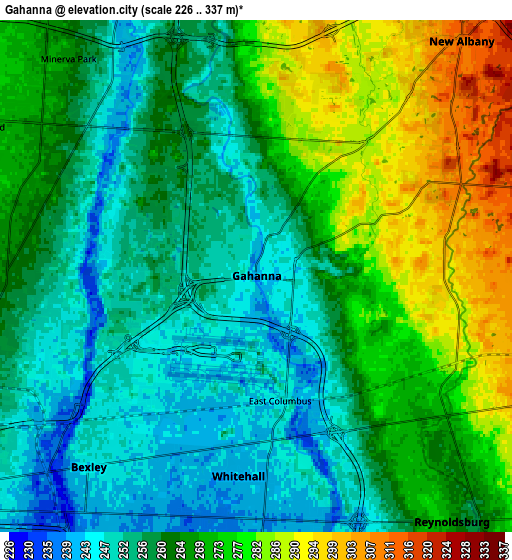 Zoom OUT 2x Gahanna, United States elevation map