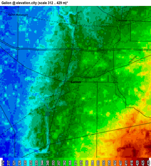 Zoom OUT 2x Galion, United States elevation map