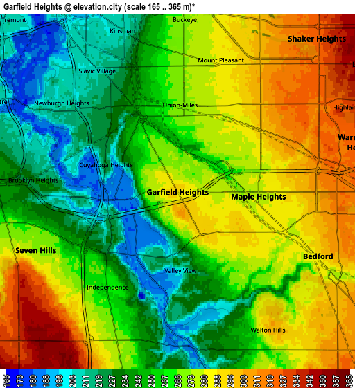 Zoom OUT 2x Garfield Heights, United States elevation map