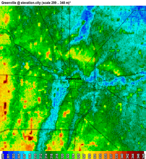 Zoom OUT 2x Greenville, United States elevation map