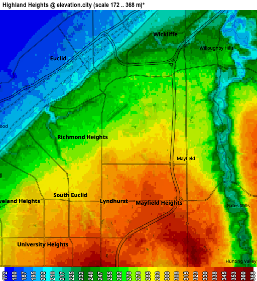 Zoom OUT 2x Highland Heights, United States elevation map