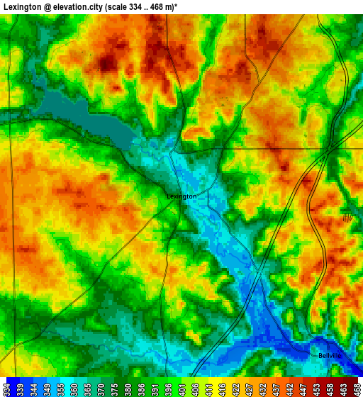 Zoom OUT 2x Lexington, United States elevation map