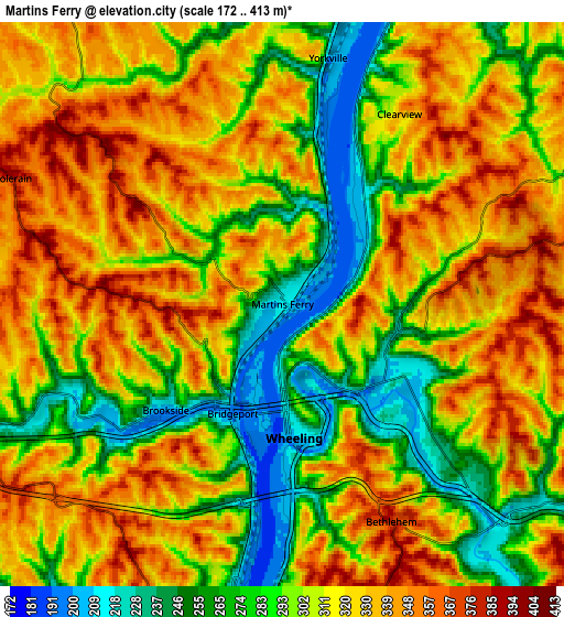 Zoom OUT 2x Martins Ferry, United States elevation map