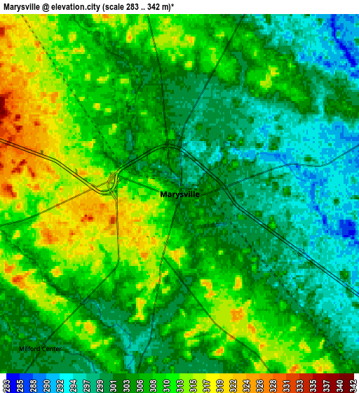 Zoom OUT 2x Marysville, United States elevation map