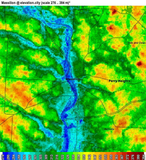 Zoom OUT 2x Massillon, United States elevation map