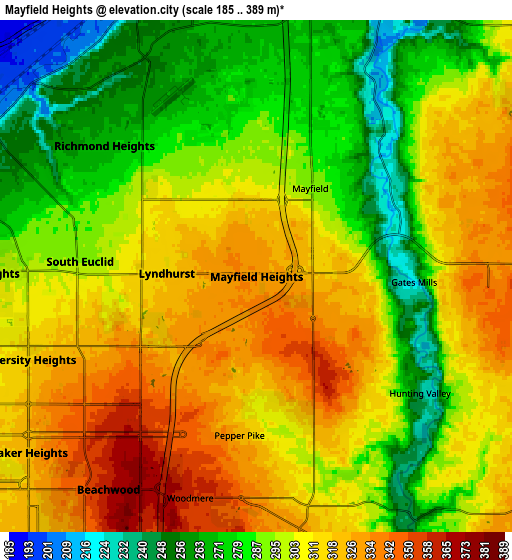 Zoom OUT 2x Mayfield Heights, United States elevation map