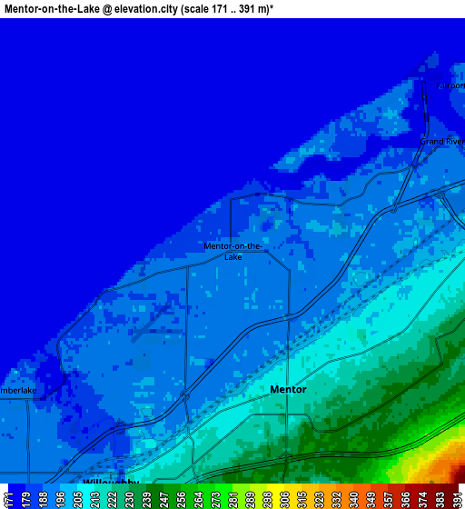 Zoom OUT 2x Mentor-on-the-Lake, United States elevation map