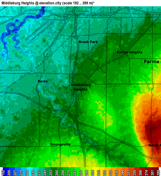 Zoom OUT 2x Middleburg Heights, United States elevation map