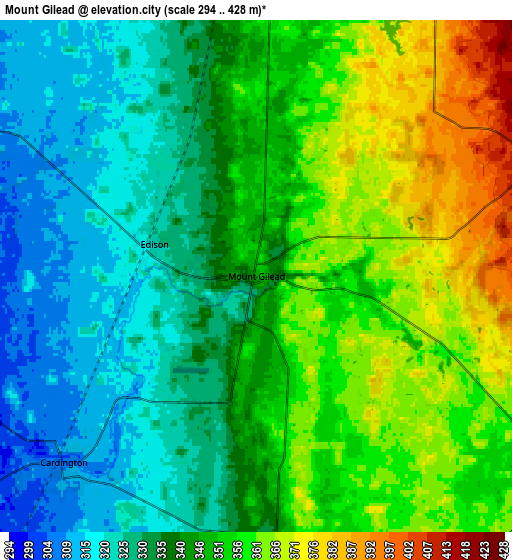 Zoom OUT 2x Mount Gilead, United States elevation map