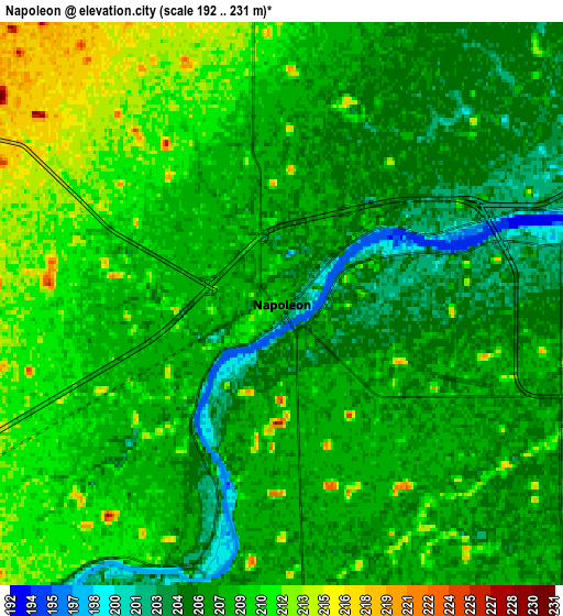 Zoom OUT 2x Napoleon, United States elevation map