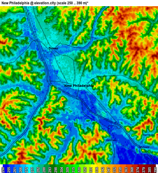 Zoom OUT 2x New Philadelphia, United States elevation map