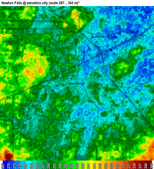 Zoom OUT 2x Newton Falls, United States elevation map