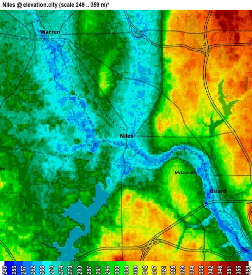 Zoom OUT 2x Niles, United States elevation map