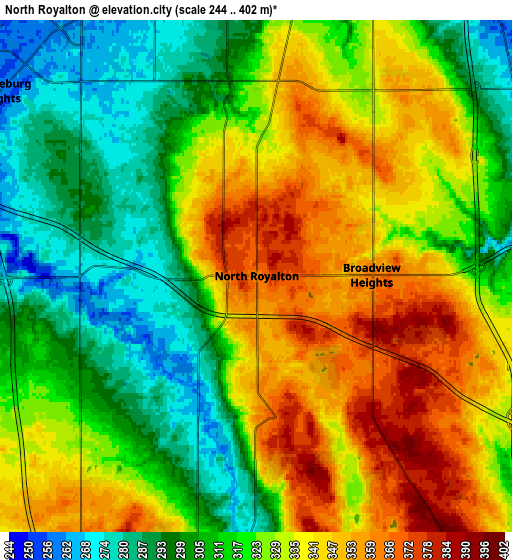 Zoom OUT 2x North Royalton, United States elevation map