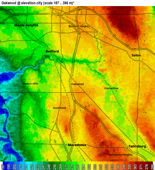 Zoom OUT 2x Oakwood, United States elevation map