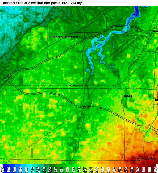 Zoom OUT 2x Olmsted Falls, United States elevation map