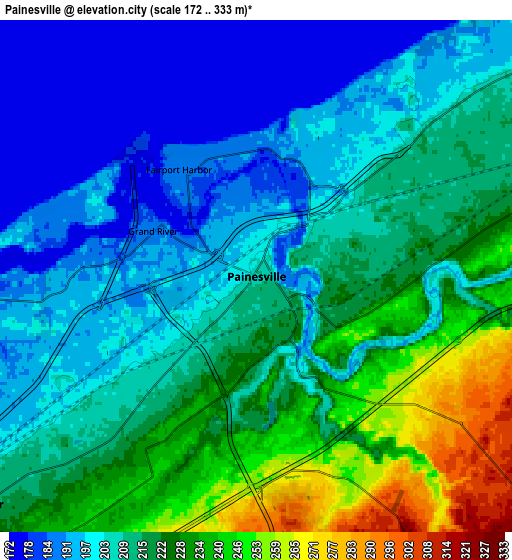 Zoom OUT 2x Painesville, United States elevation map