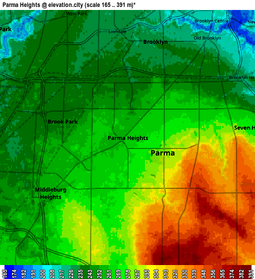 Zoom OUT 2x Parma Heights, United States elevation map