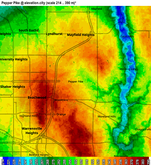 Zoom OUT 2x Pepper Pike, United States elevation map