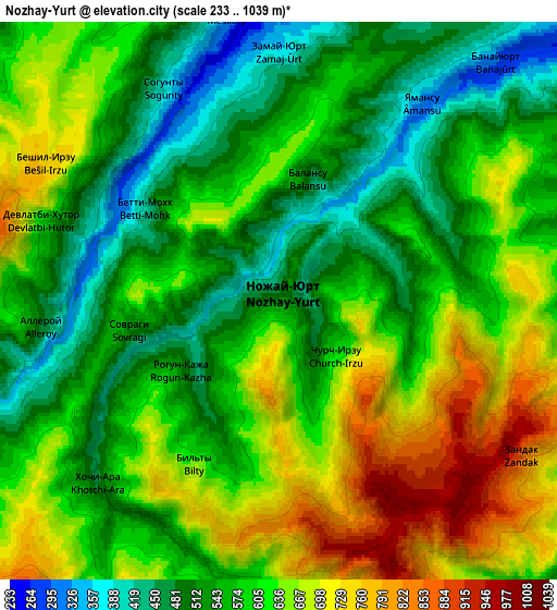 Zoom OUT 2x Nozhay-Yurt, Russia elevation map