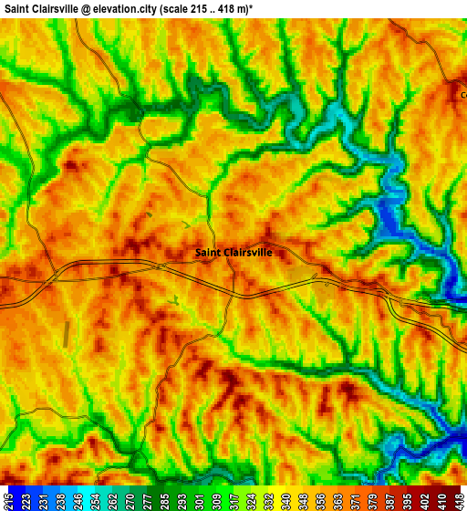 Zoom OUT 2x Saint Clairsville, United States elevation map