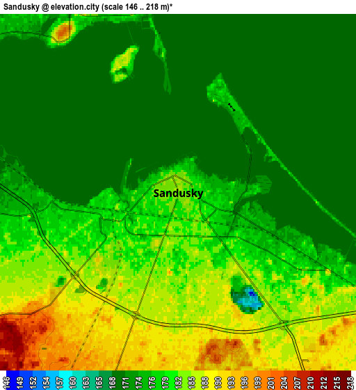 Zoom OUT 2x Sandusky, United States elevation map