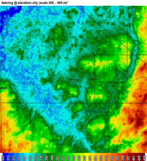 Zoom OUT 2x Sebring, United States elevation map