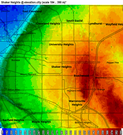 Zoom OUT 2x Shaker Heights, United States elevation map