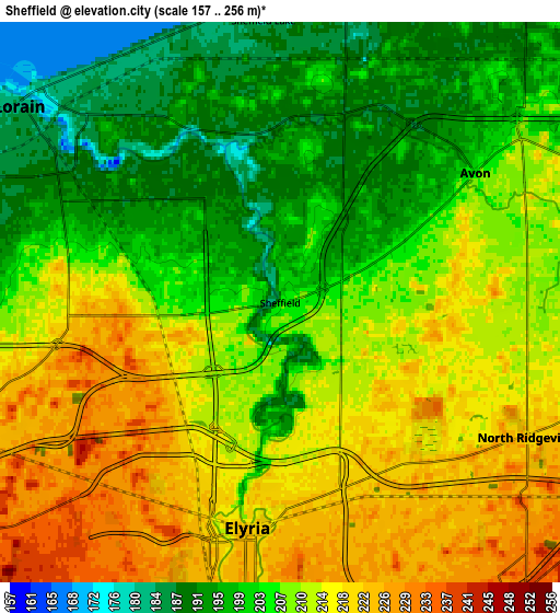 Zoom OUT 2x Sheffield, United States elevation map