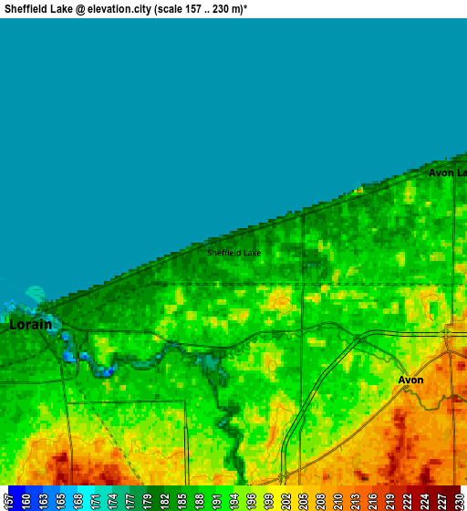 Zoom OUT 2x Sheffield Lake, United States elevation map