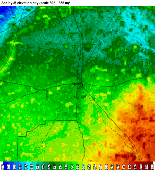 Zoom OUT 2x Shelby, United States elevation map