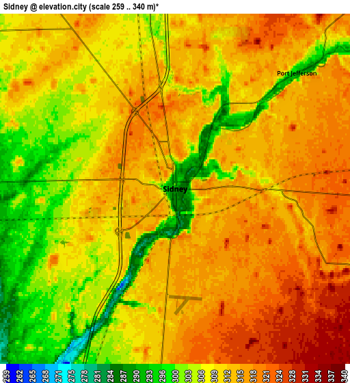 Zoom OUT 2x Sidney, United States elevation map