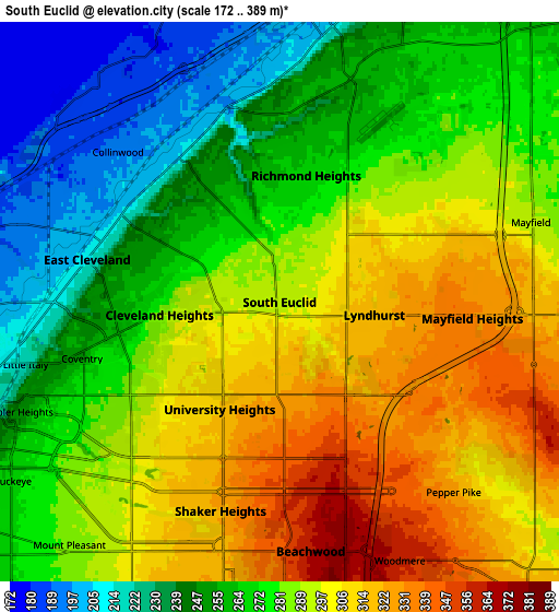 Zoom OUT 2x South Euclid, United States elevation map