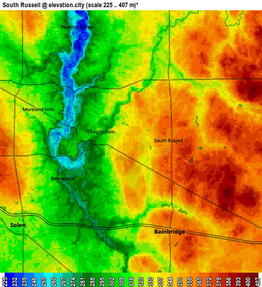 Zoom OUT 2x South Russell, United States elevation map