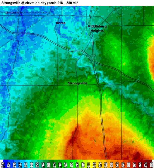 Zoom OUT 2x Strongsville, United States elevation map