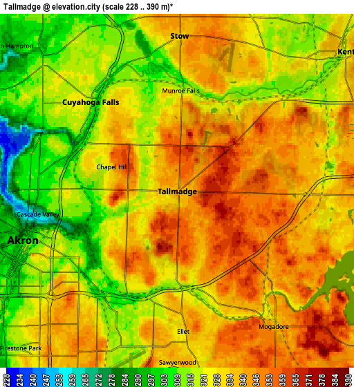 Zoom OUT 2x Tallmadge, United States elevation map