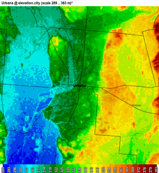 Zoom OUT 2x Urbana, United States elevation map