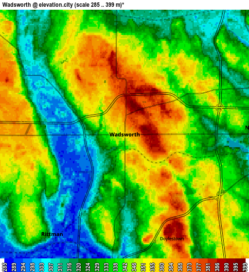 Zoom OUT 2x Wadsworth, United States elevation map