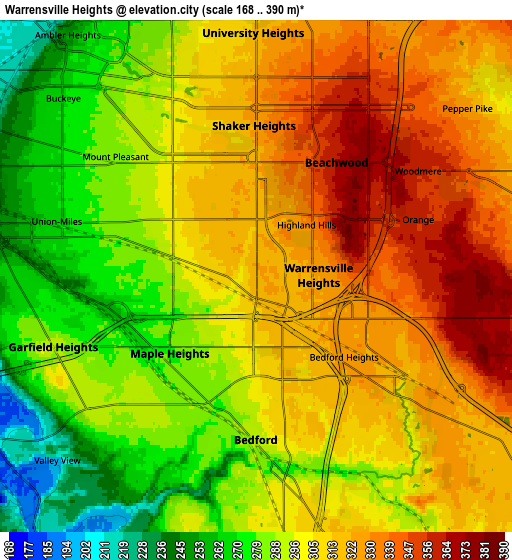 Zoom OUT 2x Warrensville Heights, United States elevation map