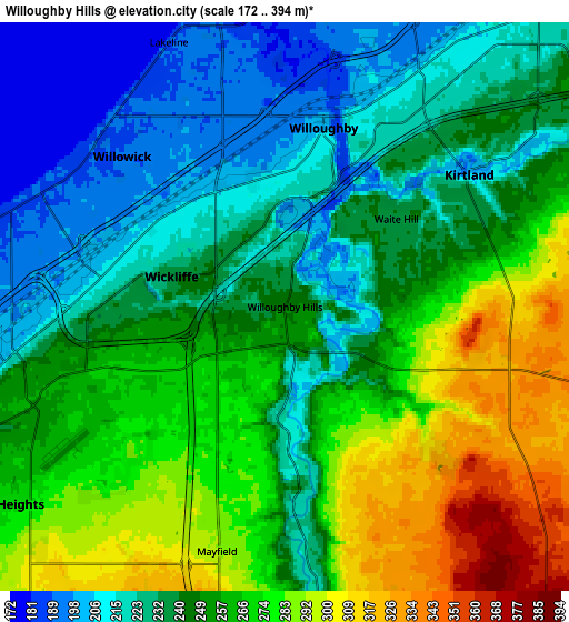 Zoom OUT 2x Willoughby Hills, United States elevation map